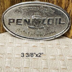 Vintage Silver Tone Pennzoil Advertisement Belt Buckle